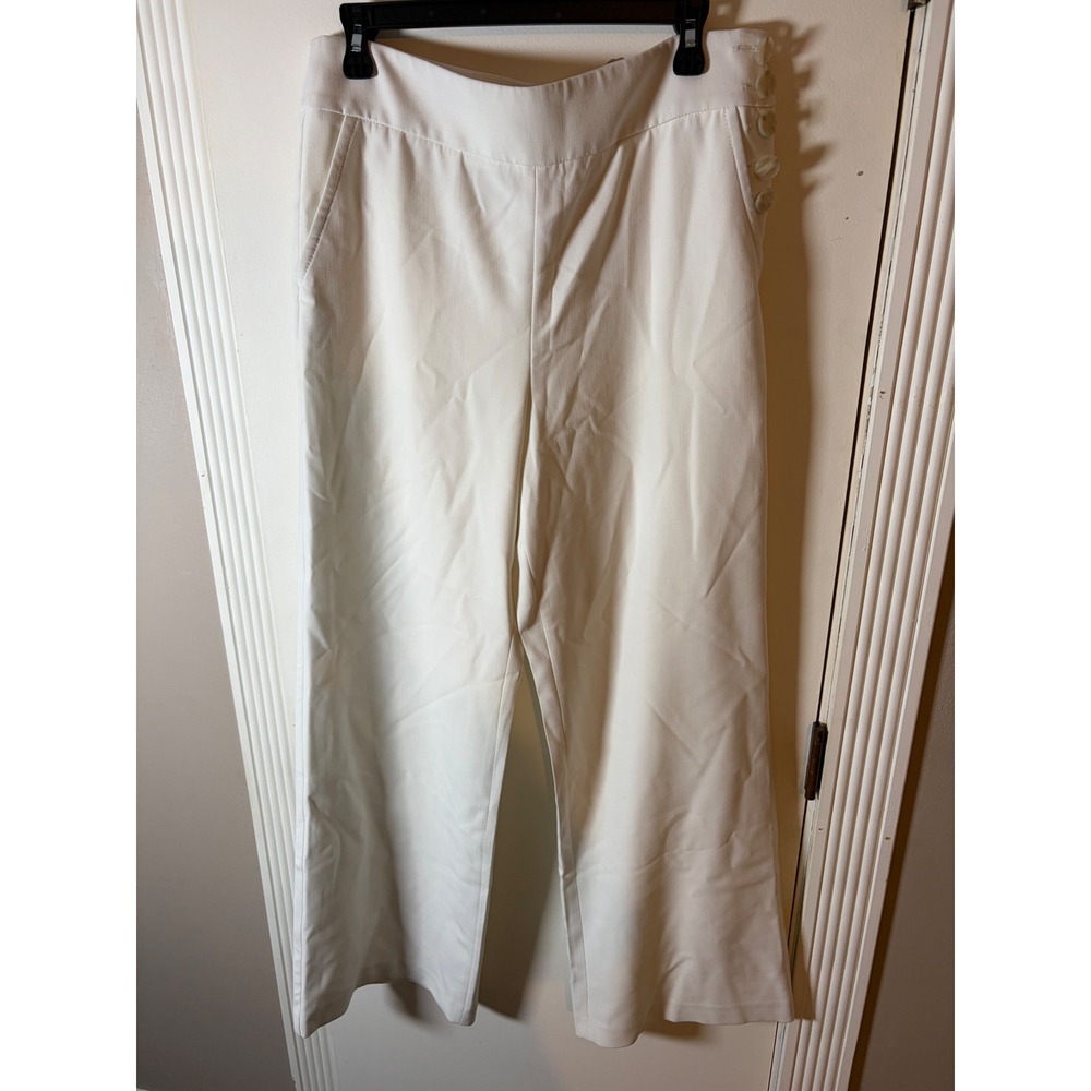 Talbots Greenwich Wide Leg Pants Cream Off White Side Button Trousers Womens 10
